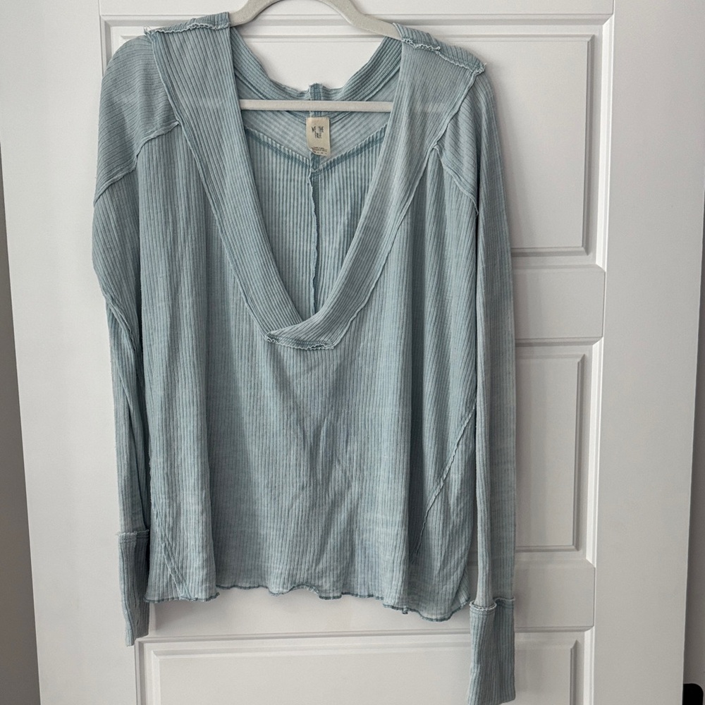 We The Free Ribbed Light Blue Hoodie